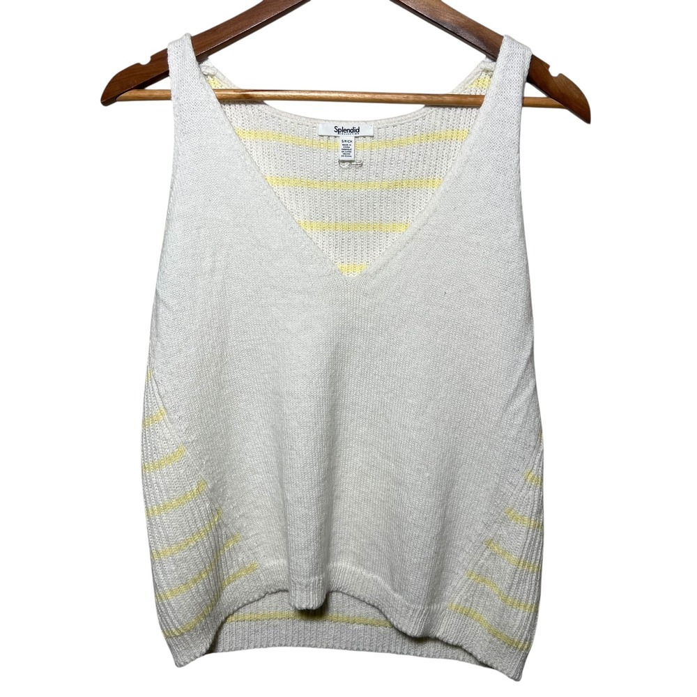Splendid Collection White Yellow Stripe Knit Tank Top Women's Small‎ Y2K Cottage